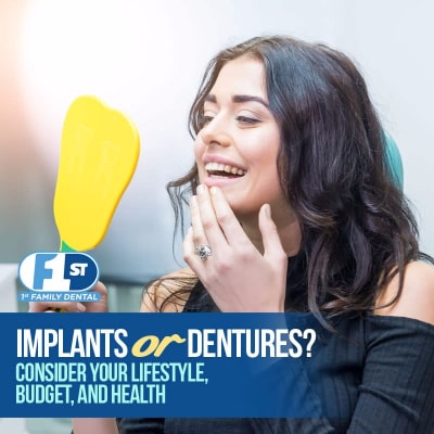 Dentures vs Implants: pros and cons - 1st Family Dental - Chicago IL